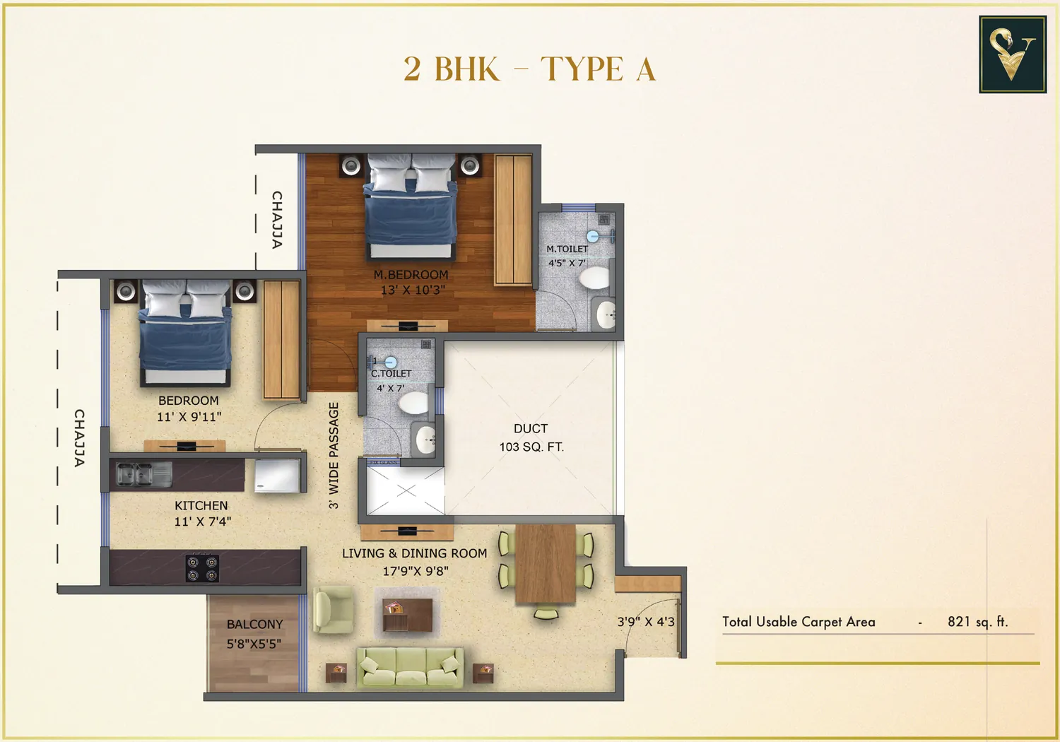 Moraj Silent Valley 2 BHK Type A floor plan