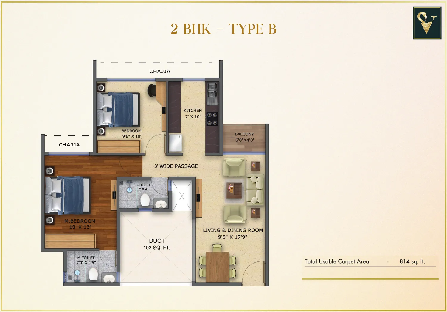 Moraj Silent Valley 2 BHK Type B floor plan