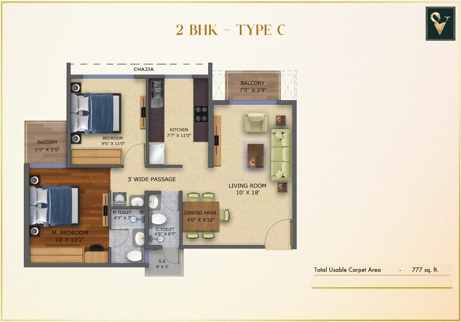 Moraj Silent Valley 2 BHK Type C floor plan