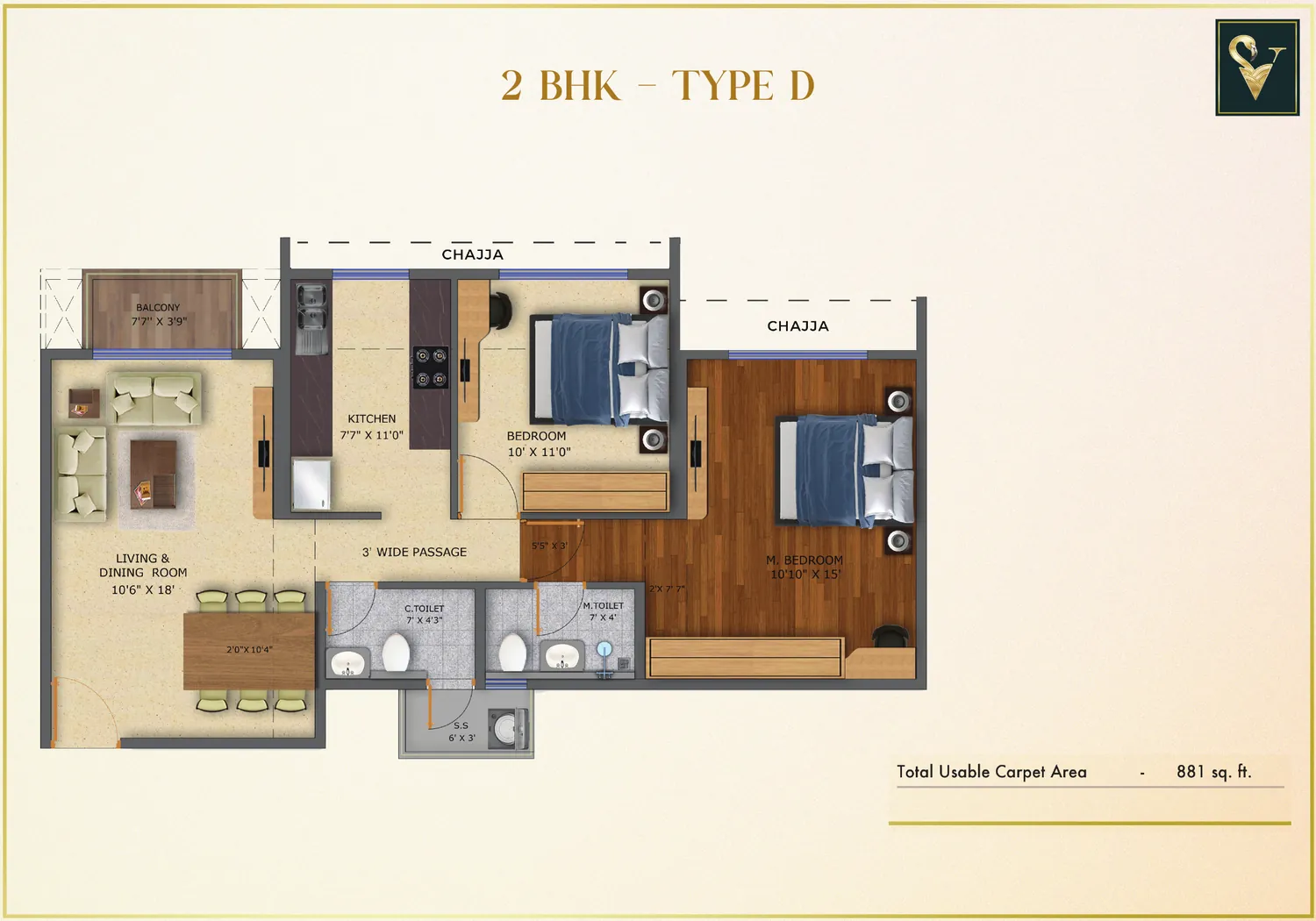 Moraj Silent Valley 2 BHK Type D floor plan