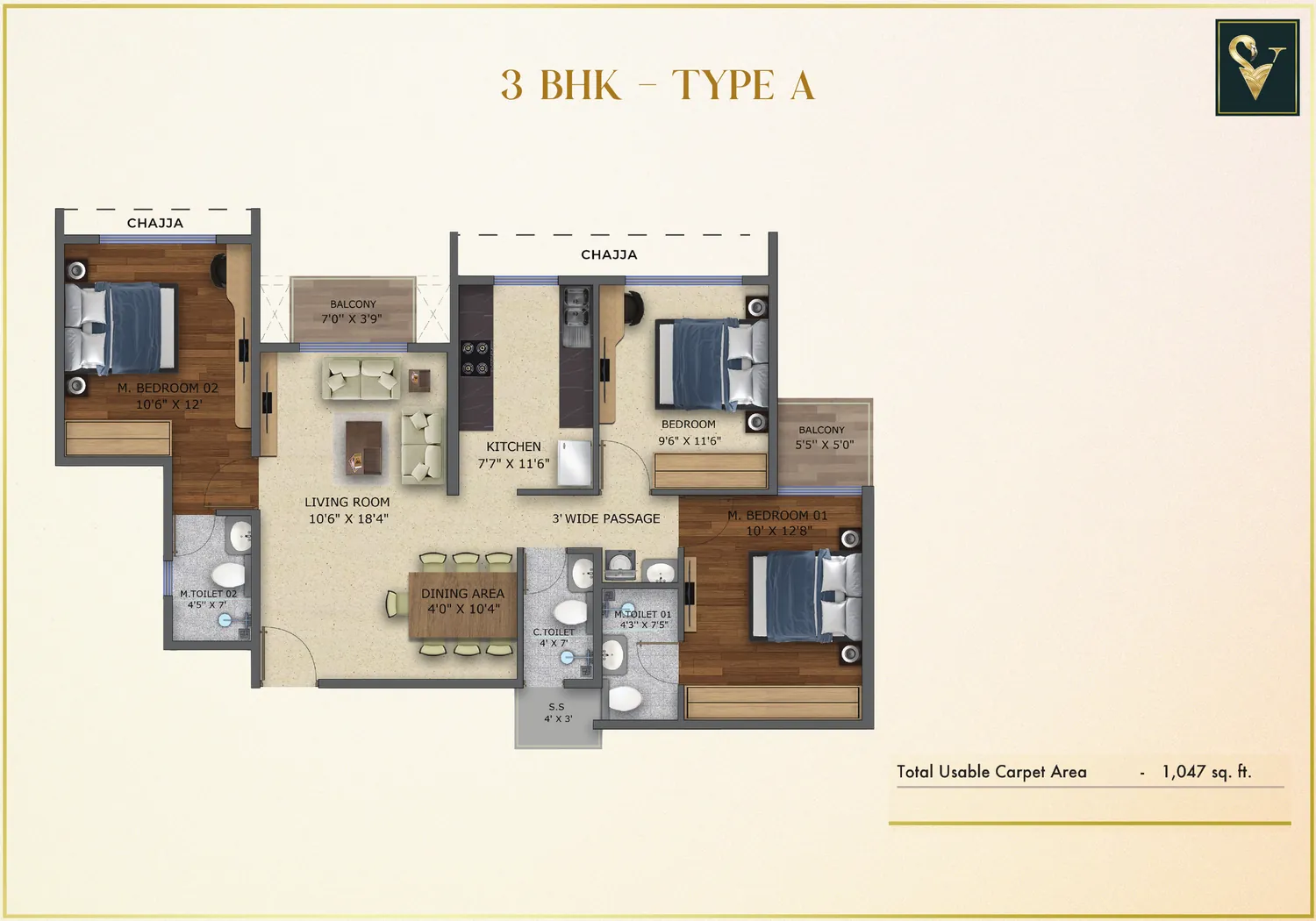 Moraj Silent Valley 3 BHK Type A floor plan